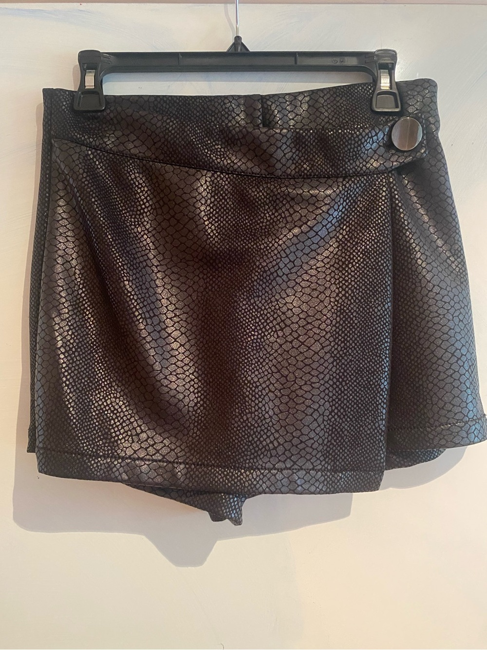 Haute Monde Black Faux Snakeskin Skort with Button Accent